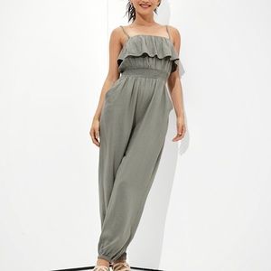 Olive green strapless jumpsuit